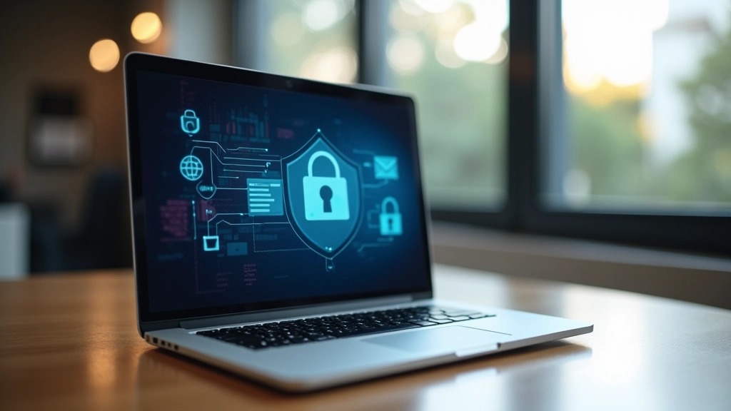 Computador portátil com cadeado digital na tela representando segurança de dados